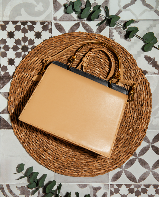 Box Handbag With Metal Handle