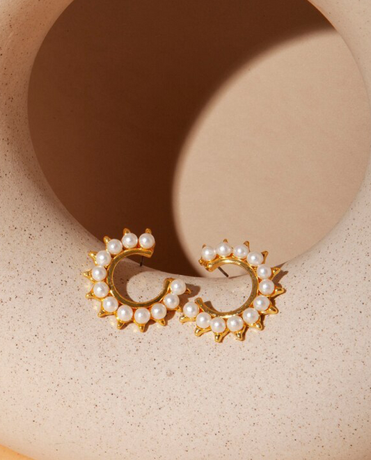 Circle Gold Mix Pearl Earring